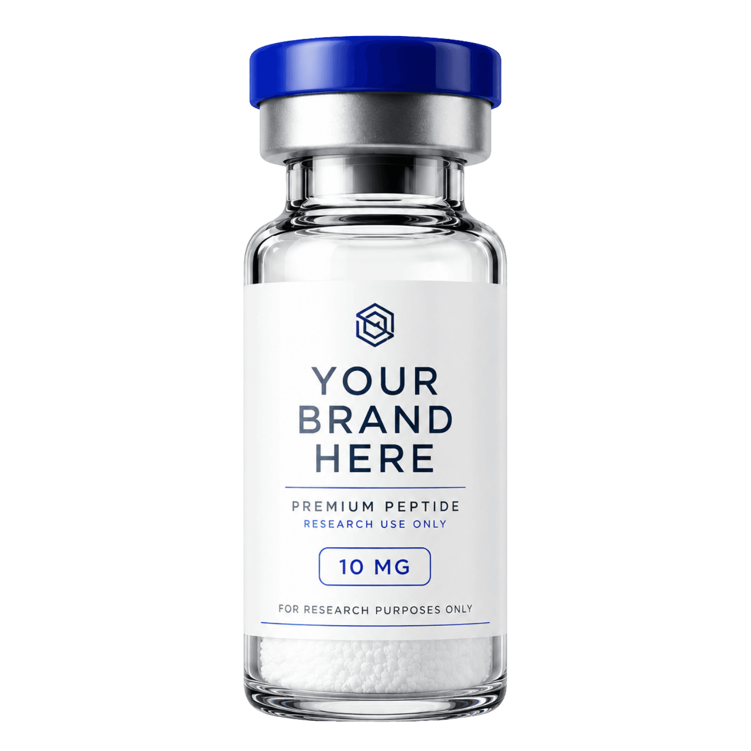 Unbranded research peptide vial ready for white label and private label customization