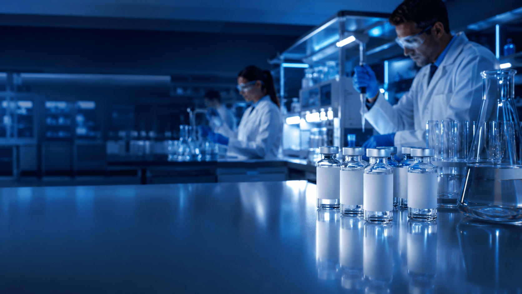 USA-based laboratory scientists preparing and reviewing research peptide vials